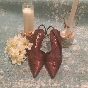 Nina Brown Satin Slingback Evening Heel 6M